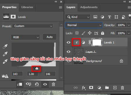 Bước 8: Áp Layer Levels Đó Vào Layer Hiệu Ứng Tuyết