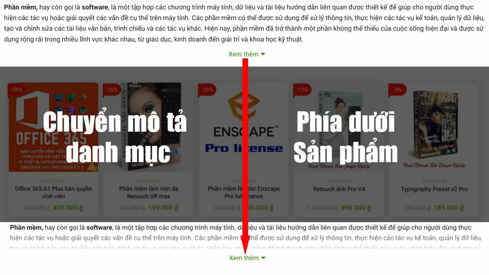 Cách đưa mô tả danh mục xuống dưới sản phẩm Cách Đưa Mô Tả Danh Mục Xuống Dưới Sản Phẩm