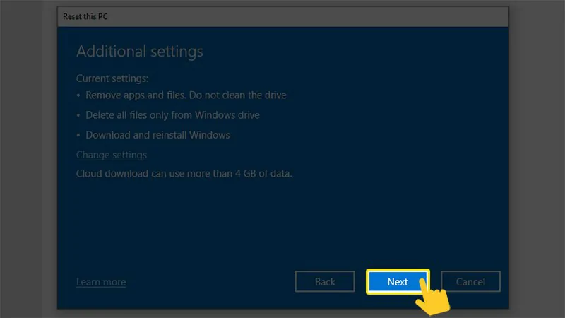 Cách Reset win 10 chi tiết nhất không mất dữ liệu Chọn Next Để Tiếp Tục