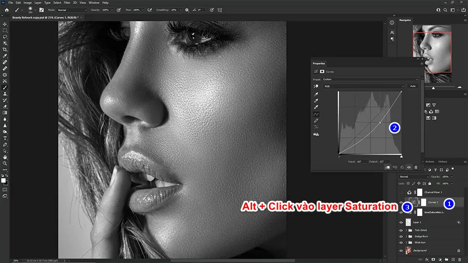 Tạo Lớp Curves Về Tối Vè Chèn Vào Saturation