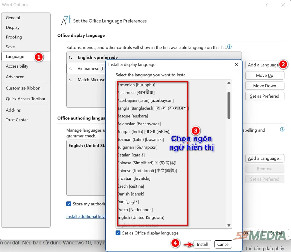 Cách Cài Đặt Tiếng Việt Cho Microsoft Office 365, 2021, 2019, 2016, 2013