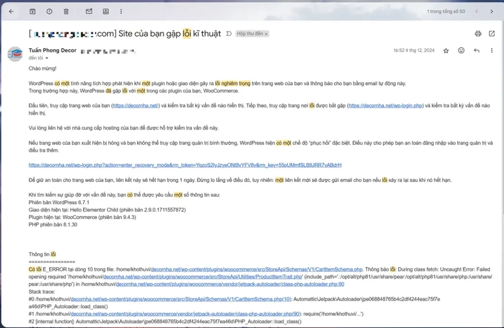 Hướng Dẫn Khắc Phục Đã Có Một Lỗi Nghiêm Trọng Trên Trang Website Của Bạn